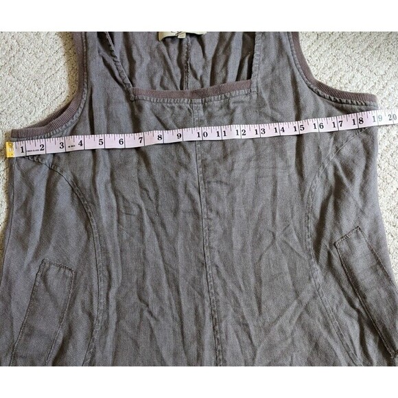 Ecru Midi Dress Square Neck 100% Linen Lagenlook Style A130-7528 Large - Picture 6 of 11